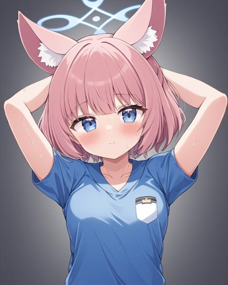 niko \(blue archive\),1girl, halo, solo, gym_uniform, stretching, looking_at_viewer, shirt, blue_buruma, sweat, blush, animal_ear_fluff, alternate_costume, border, short_sleeves
<lora:niko_(blue_archive)_image432_2023-12-03:1>halo. gorgeous,key visual, vibrant, studio anime,award-winning, professional, highly detailed,high budget, cinemascope