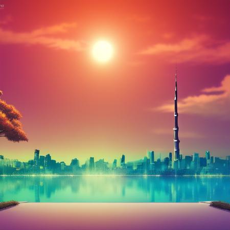 anime background, dubai in autumn, semi realistic, ring lighting , rim lighting, cinematic,pastel ,BgAniDusk