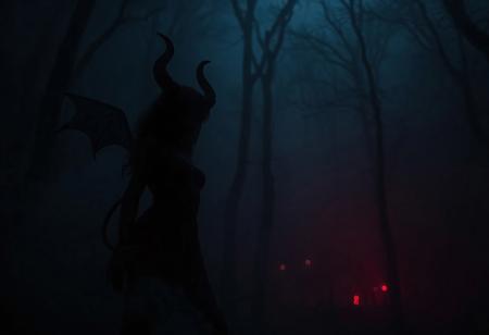  a dark horror scene, in the foreground a cute succubus made out of smoke, silhouette, dwarfed by a dark grotesque but organic forest in the background, ultra detailed, dimm unreal dark night, mix of black nightmares and dark fantasy. soft glowing red lights in the fine fog, enpowering the contrast of the low angle shot,.
Shot with a full-frame DSLR, 85mm lens at f/1.8 for shallow depth of field, ISO 400, 1/100 shutter speed. Natural light enhanced with slight post-processing contrast boost and neutral tone grading. balancing organic horror with macabre fantasy,