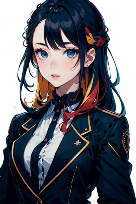 multicolored hair,long hair,Dark blue uniform
