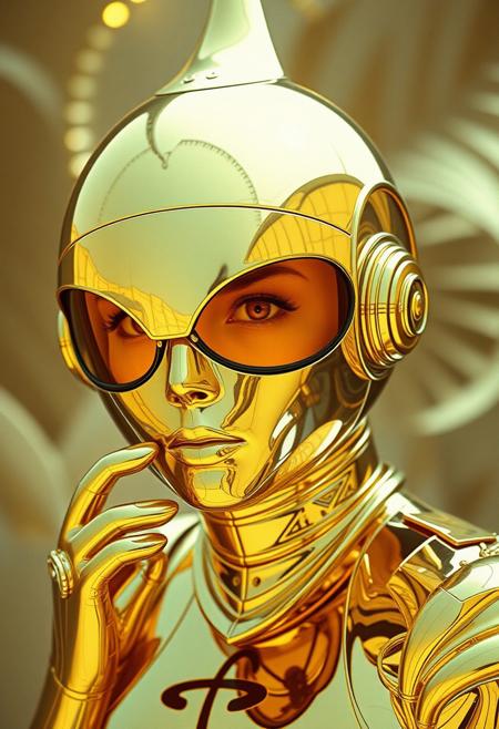Avant-garde , gold and chrome , retro futurism 1970s