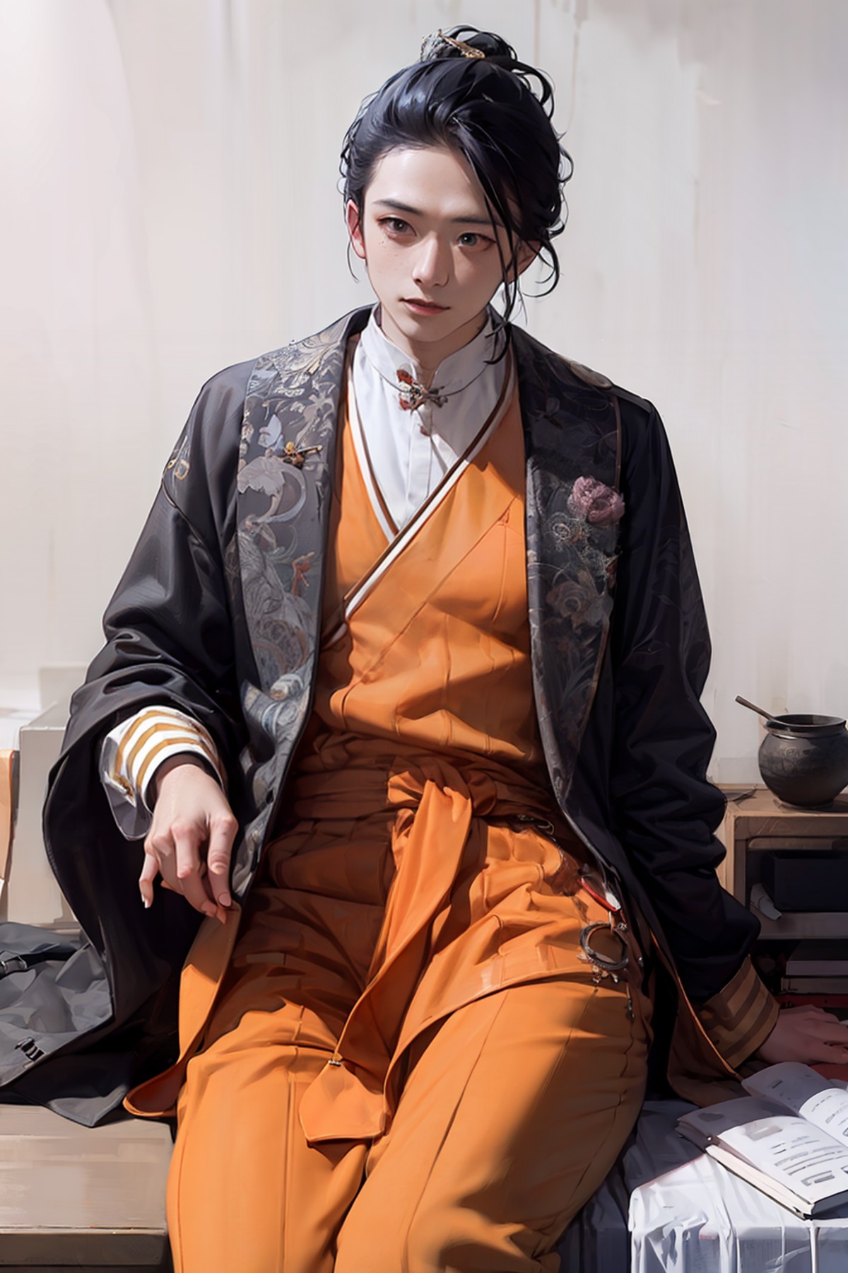 masterpiece, best quality, <lora:hanfu:1>,hanfukozue,1boy,chinese clothes