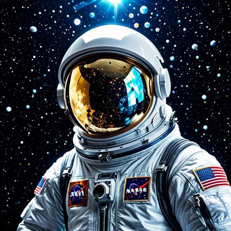 space, wearing astronaut suit, galaxy reflecting on glass mask, best quality, detailed image, 4k, 8k