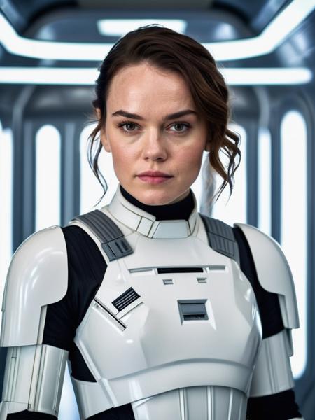 professional portrait photograph of, Daisy Ridley with (long auburn hair), (wearing a stormtrooper uniform:1.2), (standing in a hallway on a spaceship:1.2) <lora:DetailedEyes_V3:0.8>  (pores:0.5) (freckles:0.2)