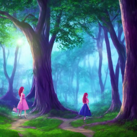 beautiful anime painting of a magical forest, daytime,, Stable Diffusion