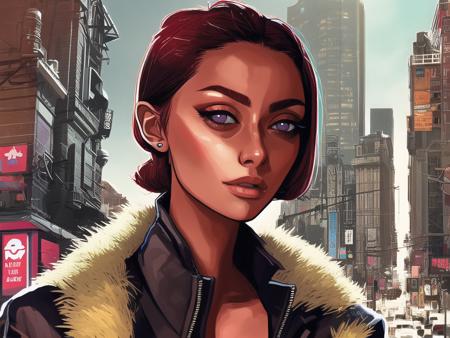 cmodel, digital illustration, cinematic lighting, smooth, mfs shot, best quality, high detail, masterpiece, high quality, streetwear, bloom, film grain, detailed eyes, beautiful face, (skinny:1.2), (young female:1.3), city background