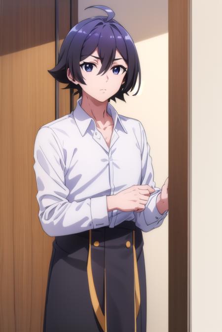 seiichihiiragi, <lora:seiichi hiiragi s2-lora-nochekaiser:1>,
seiichi hiiragi, black hair, hair between eyes, ahoge, male focus, (black eyes:1.5),
BREAK school uniform, hood, robe, shirt, white shirt, collared shirt,
BREAK indoors, classroom,
BREAK looking at viewer, (cowboy shot:1.5),
BREAK <lyco:GoodHands-beta2:1>, (masterpiece:1.2), best quality, high resolution, unity 8k wallpaper, (illustration:0.8), (beautiful detailed eyes:1.6), extremely detailed face, perfect lighting, extremely detailed CG, (perfect hands, perfect anatomy),