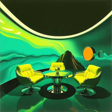 Avant-garde , 1970s futurism, chrome , chartreuse and teal