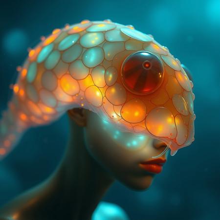 protozoa/humanoid bioluminescence translucent  scales, with no ear and nose 32k, 16k, 8k, masterpiece,