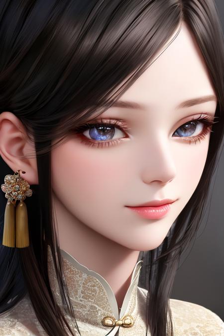 lace,1girl, solo, black hair, chinese clothes, chinese dress, <lora:xiaoxuner-09:1.2>,, (high detailed skin:1.2),  textured skin,(Beautiful face:0.3),(natural skin texture:1.2),finely detailed beautiful eyes: 1.2), realistic, shiny skin, shiny face, lustrous skin, shiny skin