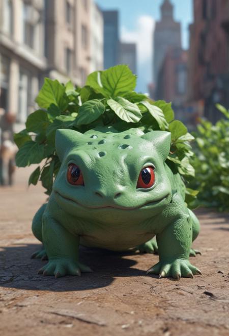 Bulbasaur at the real world, real Life,  photo realistic, hyper detailed, HD, octane render