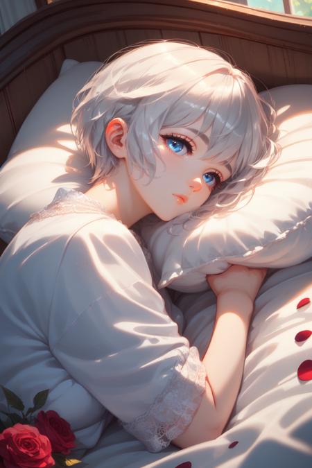 GCSH, 1girl, short hair, blue eyes, silver hair