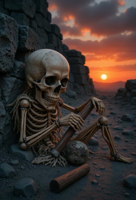 photograph, concept art, shot of Skulls, at Dusk, 800mm lens, Dark hue, concept art, fantasy, aidmaHiDreamStyle , aidmagptimage