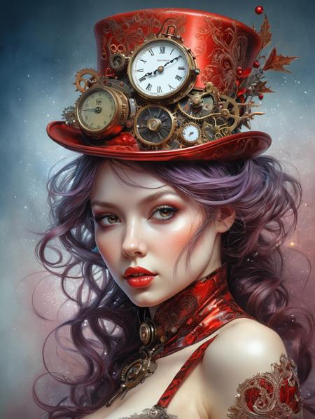 sexy christmas girl in lustful steampunk style, intricate and hyperdetailed fluid acryl and oil splash, by Anna Dittmann, Sergej Sviridov, volumetric lightning, amazing depth, watercolor stains, perfect balanced styles, maximalism, (complex steampunk:1.1), ornate, brocade, art nouveau, muted metallic, smooth, pin-up, erotic fantasy art, christmas atmosphere, dark complementary colors, hyperdetailed masterwork by head of prompt engineering