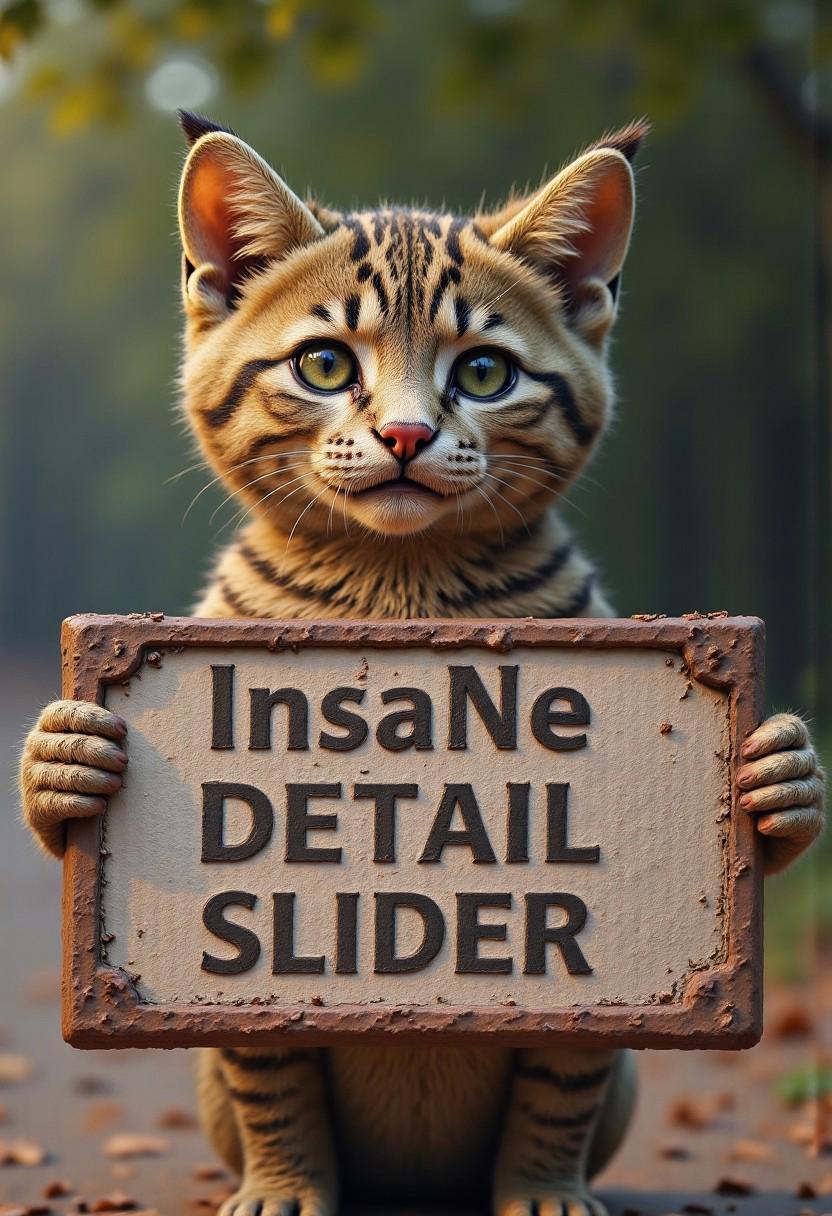 An adorable kitten holding up a sign that reads: "InSaNe DETAIL SLIDER"