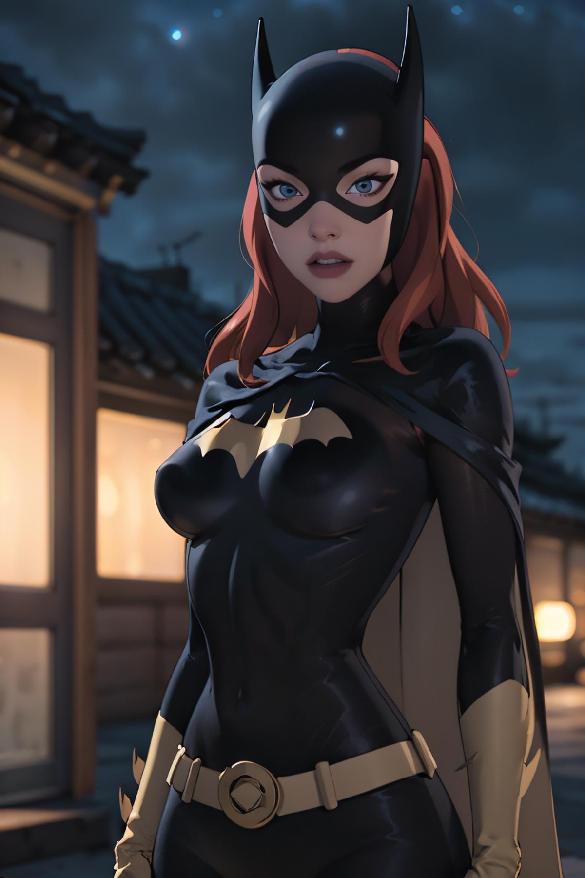 A cartoon image of a female Batman character.