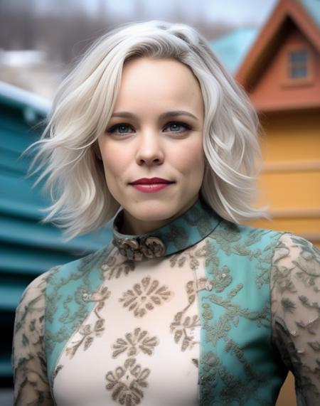 RachelMcadams, photograph, intricate details, Groovy (Girl:1.1) , Count, Feminine Pose, Platinum hair styled as Layered cut, background is [Ski resort|Bay], Sketched, Ashcan School, film grain, Nikon Z9, macro lens, Elegant, contest winner, (art by Walter Crane:0.8) , <lora:RachelMcadamsSDXL:1>