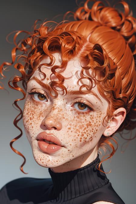 curlg1ng3r, 1girl, updo, ginger hair, portrait, freckles, curly hair, <lora:curlg1ng3r:0.7>  masterpiece, best quality, <lora:age_slider_v20:1> <lora:detail_slider_v4:1>