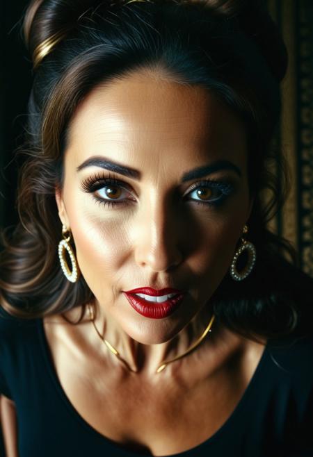 <lora:chav_pny-6:0.7> chav style, milf chav. Fifty-year-old. mouth open wide to receive. puffy lips. Chav white lipstick. Huge glossy white lips. White lipstick. Botox lips. Hair bun. Large gold hoop earrings. cinematic still highly detailed eyes . high budget, cinemascope, moody, epic, gorgeous, film grain, grainy, photograph highly detailed eyes, 50mm . cinematic 4k epic detailed 4k epic detailed photograph shot on kodak detailed cinematic hbo dark moody, 35mm photo, pov view, from above, grainy, vignette, vintage, Kodachrome, Lomography, highly detailed, found footage, realistic portait photo of beautiful 56-year-old woman with long brown hair, standing, looking at viewer, influencer, begging,  clear and intense dark-brown eyes, winking, instagram, cleveage, highly detailed eyes, cute, perfect full colorful coherent cinematic composition, sharp focus, elegant, highly intricate, generous, inspired, pretty, fine, complex background, artistic, light, crisp, color, clear, aesthetic, very inspirational, vibrant, radiant, bright, vivid, gorgeous, focused, loving, symmetry, thought, elite, polished, beautiful, stunning