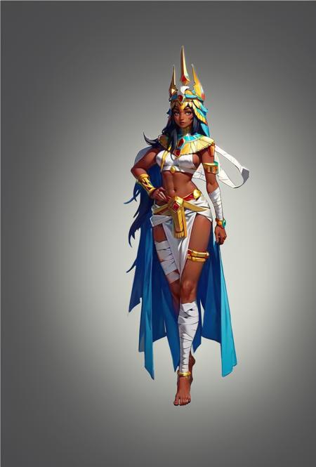 Concept art, hand-drawn drawings, Egyptian costumes, original character designs, 1girl, solo, dark skin, dark-skinned female, bandages, bandaged leg, jewelry, grey background, full body, looking at viewer, simple background, breasts, long hair, bandaged arm
<lora:Exotic:0.8>,<lora:bichu-v0612:0.6>,