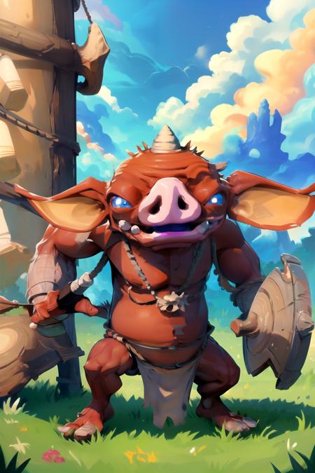 (masterpiece), (best quality),
solo, 
bokoblin, standing, horns, loincloth, grass, sky <lora:Bokoblin:0.9>