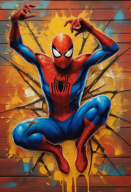 Centered, Incredibly Detailed Accurate Picture Of  Super funny surreal pop art laughing Spider-Man vibrant colors, clean oil ink airbrush painting illustration, pallet knife effect