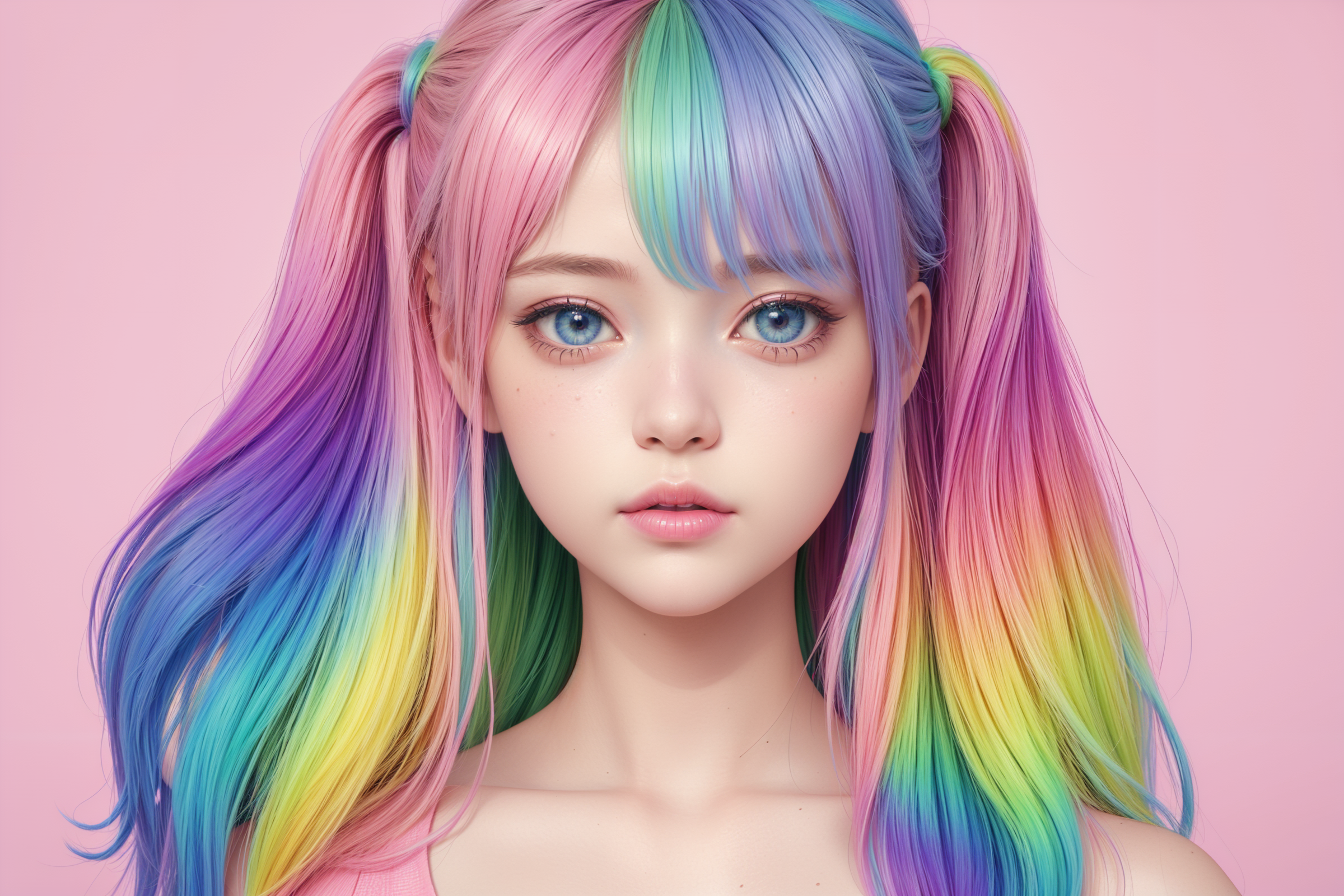 masterpiece, best quality, (realistic, highly detailed), rainbow girl, pastel colors