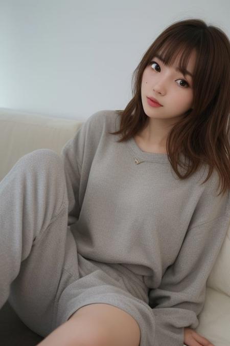 29 yo girl, Korean beauty, short hair, brunette, close-up, girl next door, baggy clothes, night, interior,
