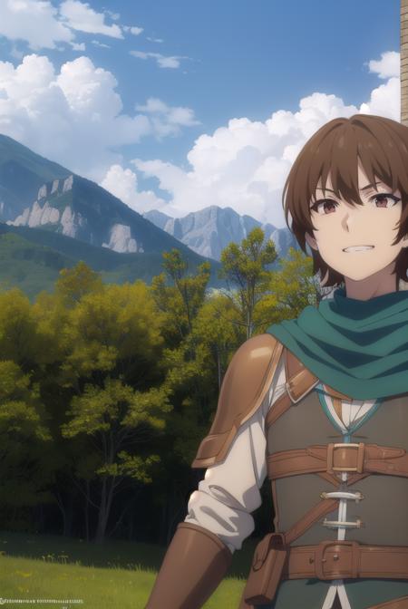 keyaru, <lora:keyaru s1-lora-nochekaiser:1>,
keyaru, short hair, (brown eyes:1.5), brown hair, male focus, smile, grin,
BREAK cape, armor,
BREAK outdoors, forest, nature, grass, trees, sun, sky, clouds,
BREAK looking at viewer, (cowboy shot:1.5),
BREAK <lyco:GoodHands-beta2:1>, (masterpiece:1.2), best quality, high resolution, unity 8k wallpaper, (illustration:0.8), (beautiful detailed eyes:1.6), extremely detailed face, perfect lighting, extremely detailed CG, (perfect hands, perfect anatomy),