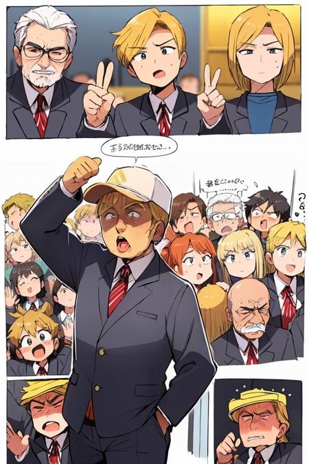 masterpiece, best quality,, <lora:style05:1>,multiple boys, crowd,comic,white background,multiple view,,6+boys, blonde hair, (donald trump, old man:1)