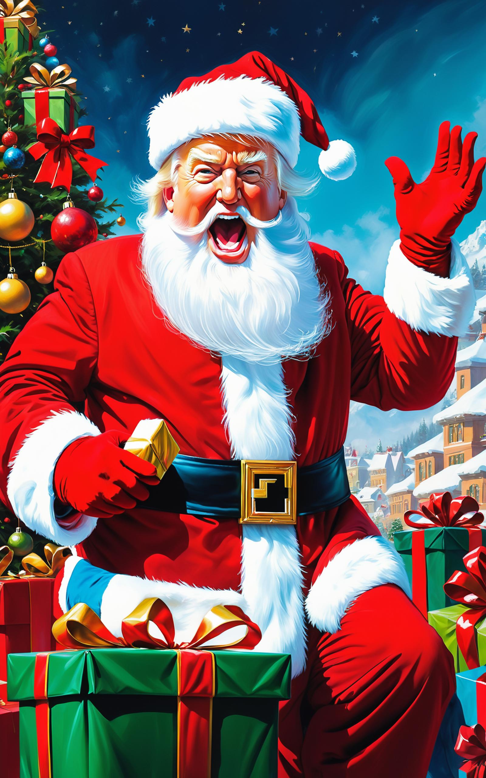 A Cartoon Santa Claus with a Big Mouth.