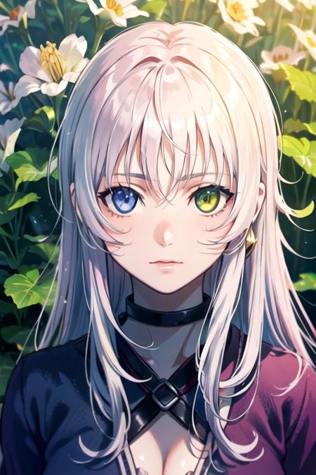 neko_k white hair blue eyes heterochromia green eyes long hair