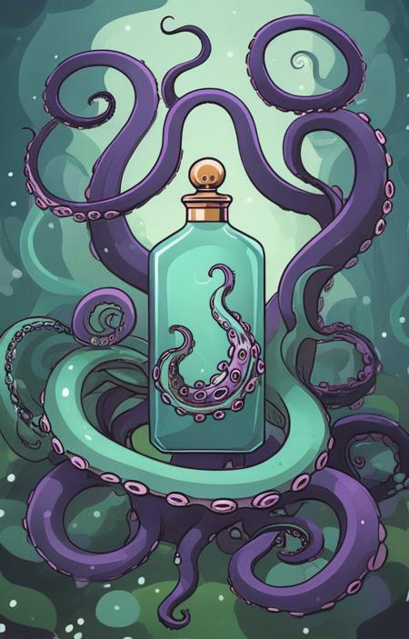 masterpiece,best quality,<lora:tbh30-sdxl:0.9>,illustration,tentacles,csulu, A bottle of perfume in garden