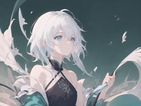 art by Cornflower, dreamy,((masterpiece)),((best quality)),(ultra-detailed),(illustration),((an extremely delicate and beautiful)),(dynamic angle),chinese dragon,china,1girl,yahe,(beautiful detailed eyes),upper body,messy floating hair,disheveled hair,focus,perfect hands, <lora:yanhe-000012:1>