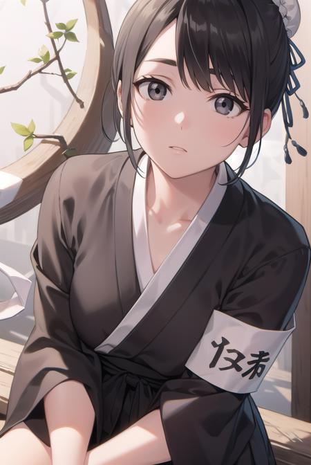 momohinamori, <lora:momohinamori-lora-nochekaiser:1>,
momo hinamori, black hair, hair bun, single hair bun, bun cover, short hair, (black eyes:1.5), (swept bangs:1.5),
BREAK japanese clothes, armband, black hakama, long sleeves,
BREAK looking at viewer, full body,
BREAK outdoors,
BREAK <lyco:GoodHands-beta2:1>, (masterpiece:1.2), best quality, high resolution, unity 8k wallpaper, (illustration:0.8), (beautiful detailed eyes:1.6), extremely detailed face, perfect lighting, extremely detailed CG, (perfect hands, perfect anatomy),