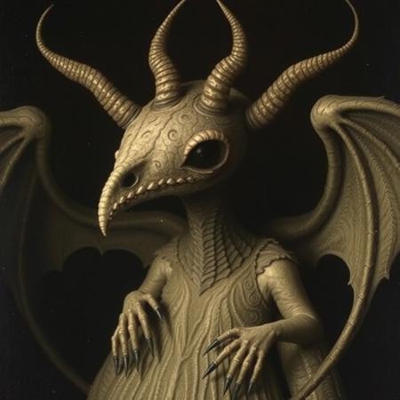 style of Leonora Carrington, surreal, dreamlike, creatures, symbolism, subconscious, human condition, (dark, mysterious, (intricate details), dramatic lighting, (symbolic)), ethereal, (surrealism, HD, close-up, (fantasy), abstract, (dark fantasy), mythology, (horror, (nightmare)))