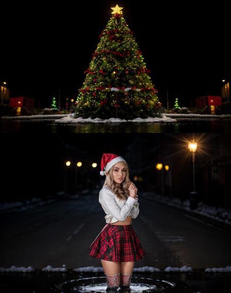 cinematic photo  <lora:quiron_AleskaDiamond_v2_lora:0.77> AleskaDiamondQuiron woman wearing Cropped collared shirt worn with a high-waisted plaid flared skirt and ankle boots., cracked dam, leaking water, impending flood, fragile infrastructure, . 35mm photograph, film, bokeh, professional, 4k, highly detailed, (a woman wearing christmas costume),
Christmas atmosphere, realistic, masterpiece, ultra detailed background, delicate pattern, intricate detail, highly detailed, fine details, best quality, (double exposure:1.2), [a woman with (Santa hat:1.2) : Green Santa with a huge smile: 1.5], magnificent, epic, majestic, magical, dreamy, christmas tree, snowing, red lights, fireflies,