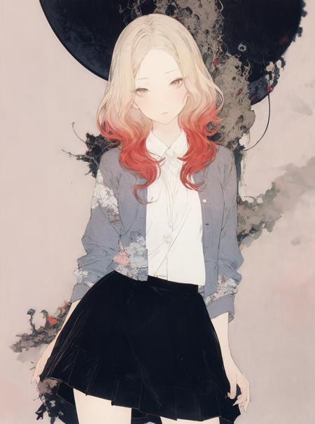 best quality,masterpiece,ultra high res,1girl,looking at viewer,umino,Takato Yamamoto style,
multicolored_skirt,<lora:æµ·éæµ©æ¼ Umino_Hiromaku:0.8>,simple background,white_background,gradient background,