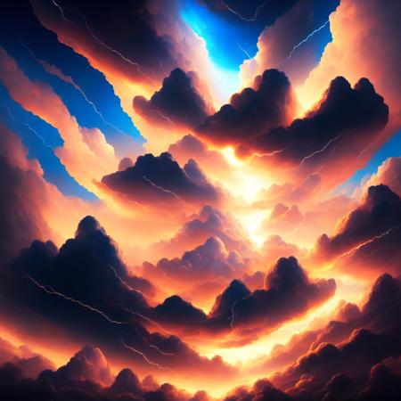 (neoolympus style:1) a painting of a city surrounded by clouds and lightning <lora:djzNeoOlympusV21_LoraBooth:1>