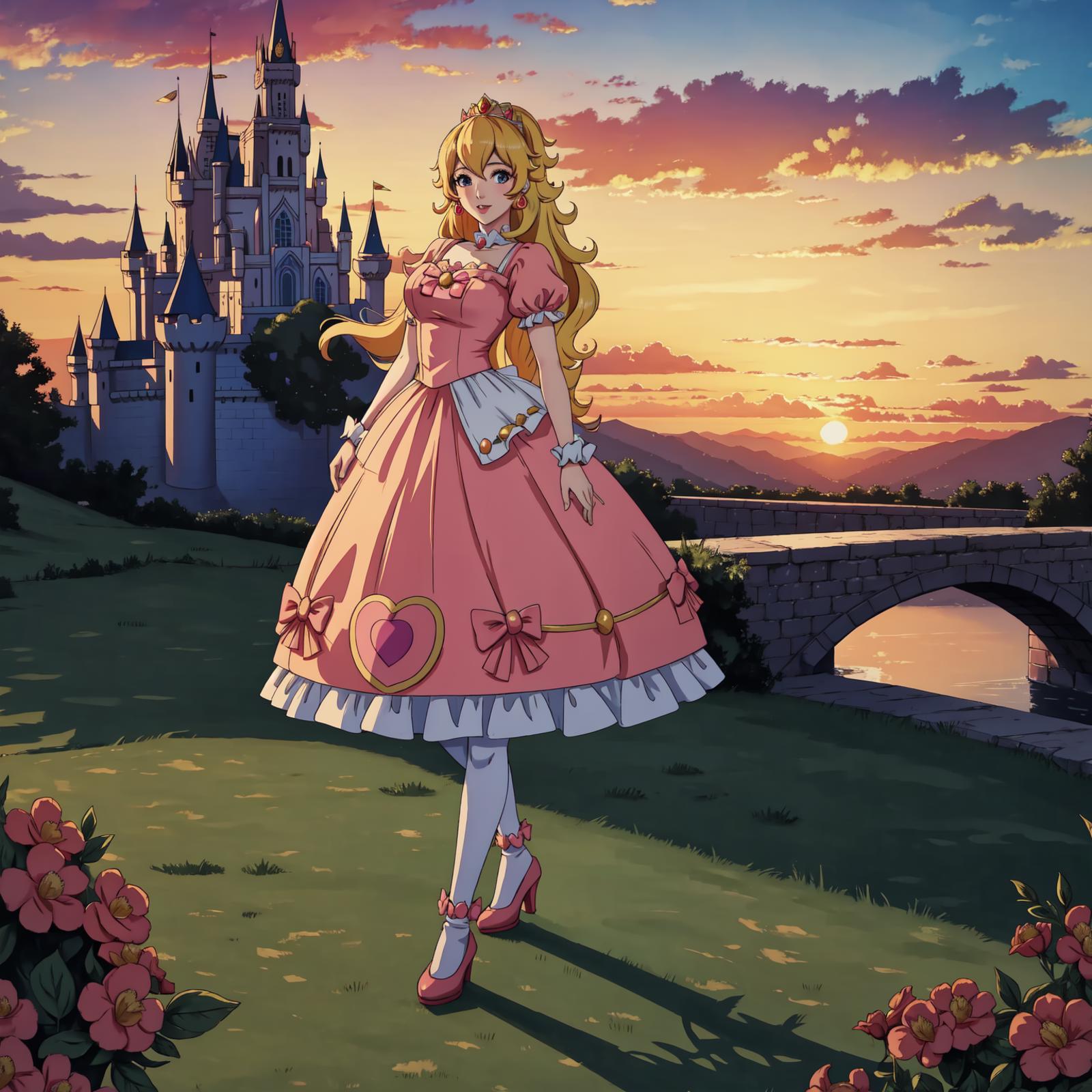 A Princess Dressed in Pink with a Castle in the Background