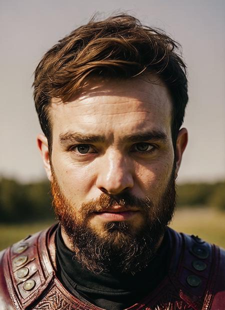 An intricate full color portrait of sks person:1 as (viking warrior), (barbarian),  epic character composition, by ilya kuvshinov, alessio albi, nina masic, sharp focus, natural lighting, subsurface scattering, f2, 35mm, film grain, <lora:locon_charliecox_v1_from_v1_64_32:1.25>