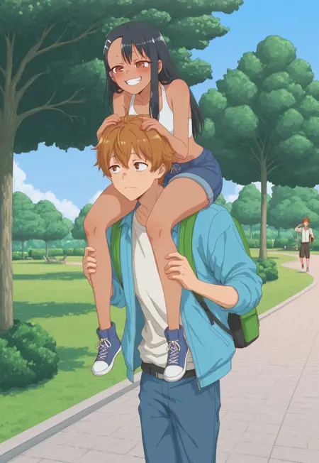 Sitting on his neck (carrying pose)