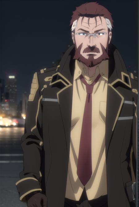 blitztalker, <lora:blitz talker s1-lora-nochekaiser:1>,
blitz talker, brown hair, male focus, red hair, multicolored hair, facial hair, scar, (black eyes:1.5), beard, glasses,
BREAK shirt, gloves, necktie, black gloves, coat, yellow shirt,
BREAK outdoor, city, night, sky, buildings, moon, clouds,
BREAK looking at viewer, (cowboy shot:1.5),
BREAK <lyco:GoodHands-beta2:1>, (masterpiece:1.2), best quality, high resolution, unity 8k wallpaper, (illustration:0.8), (beautiful detailed eyes:1.6), extremely detailed face, perfect lighting, extremely detailed CG, (perfect hands, perfect anatomy),