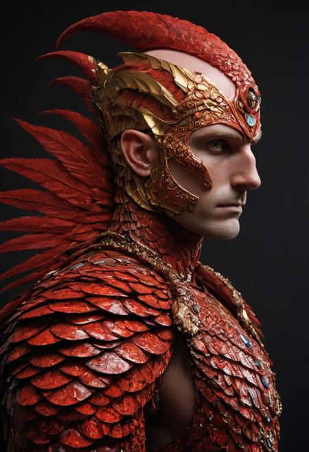 2 large hussar wings behin back, undercuthaircut, Photorealistic oil painting of (Handsome:1.1) (Polish) (Irish) (Slavic) (bright sapphire eyes) (half-dragon warrior-prince:1.2) with (intricate metallic red brass scales seamlessly melded into arm and neck:0.9), 18-year-old, (darkblonde undercut short hair:1.1), (medieval fantasy clothing:1.2), grimdark fantasy, (medieval) fantasy, high fantasy, epic fantasy, (upper body:1.3) (medium shot:1.3) taken with (fujifilm xt3:1.1), film grain, dark style, raking light dramatic hard shadows, (dramatic lighting:0.9), material contrast, cinematic composition, intricate details, masterpiece, visually stunning, evocative, vivid deep hues, brass, red Crystal, (body transformation:1.2), <dhevv:ds-style:rsd1.5>, realistic eyes, scaleborn, scales, undercut, royal, red armor, symmetrical armor, large nose, wide nose, wide nosebridge, tallnose, dour expression, full beard,
