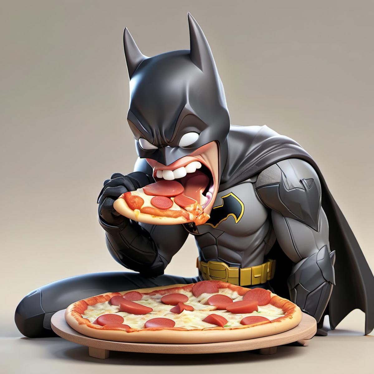 Batman Eating Pizza in a Cartoonish Style