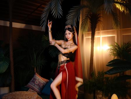 NSFW WAN2.2 T2V Oriental dancer costume, red transparent long skirt, leopard print stockings v1.0