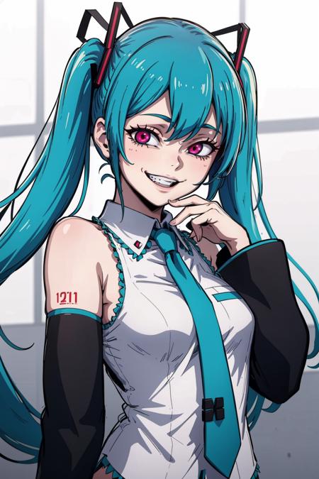 ((Masterpiece, best quality)), edgQuality,
solo,1girl,edgGesugao,sadistic smile, long hair, bangs, grin, evil smile,edgGesugao facial expression <lora:edgGesugao:1>
(Hatsune Miku)