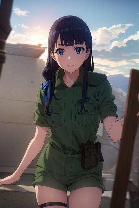 marikurokawa, <lora:mari kurokawa s1s2-lora-nochekaiser:1>,
mari kurokawa, long hair, bangs, blue eyes, black hair, ribbon, hair ribbon, blue ribbon, hair over shoulder, smile,
BREAK uniform, military, military uniform, helmet, sleeves rolled up, headset,
BREAK outdoors, forest, nature, sun, sky, clouds, trees, grass,
BREAK looking at viewer, (cowboy shot:1.5),
BREAK <lyco:GoodHands-beta2:1>, (masterpiece:1.2), best quality, high resolution, unity 8k wallpaper, (illustration:0.8), (beautiful detailed eyes:1.6), extremely detailed face, perfect lighting, extremely detailed CG, (perfect hands, perfect anatomy),