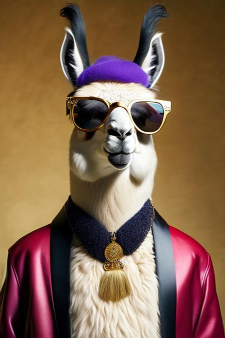 a (llama:1.31) wearing sunglasses and a hat, (llama:1.31) anthro portrait, (llama:1.31) portrait, portrait of a (llama:1.31), lama, wild fluffy (llama:1.31) portrait, (llama:1.31) all the way, alpaca, lama with dreadlocks, (llama:1.31), award winning creature portrait, inspired by Frieke Janssens, by Christian W. Staudinger, highly detailed cgsociety, by Frieke Janssens, sunglasses, jewelry, necklace, solo, no humans, upper body, red jacket, realistic, 1boy, male focus, closed mouth, furry, smile art by artgerm and greg rutkowski and alphonse mucha