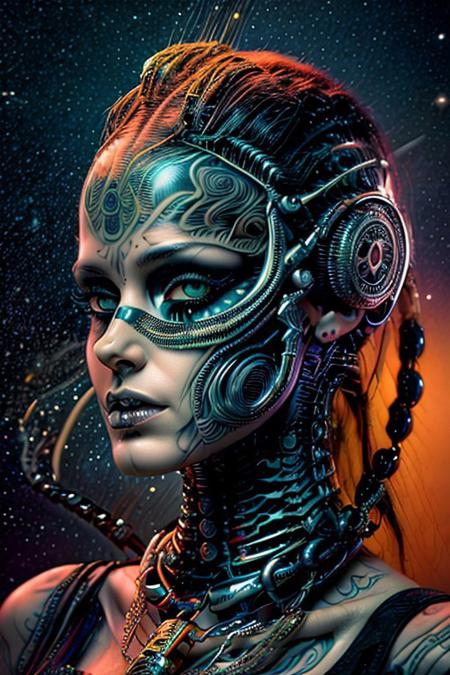 "A surreal feminine humanoid AI floating in a dreamscape of shifting clouds and ethereal colors. Her body is semi-translucent, made of swirling galaxies and light particles, with fragments of glowing data orbiting around her. Her eyes reflect the vastness of the universe, and she reaches out, creating stars with her fingertips. Art style: abstract and surreal, with fluid transitions between light, color, and texture." face close up,
NEG_EMBED_STABLE_YOGI_V3, cyberg1gerng, cyberg1gerng face,